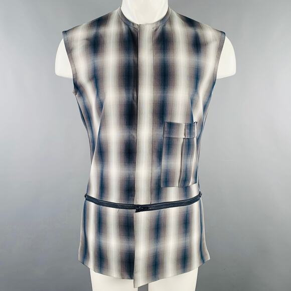 DELADA Size M Green Blue White Plaid Polyester Cotton Vest - Picture 1 of 6